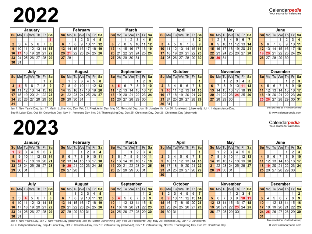2022 2023 Two Year Calendar Free Printable PDF Templates
