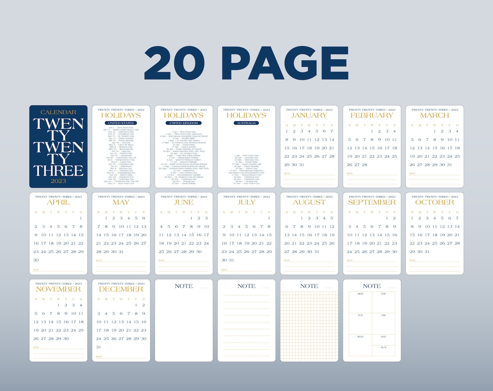2023 Calendar United States United Kingdom Holiday Etsy