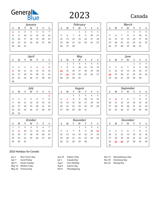 2023 Canada Calendar With Holidays