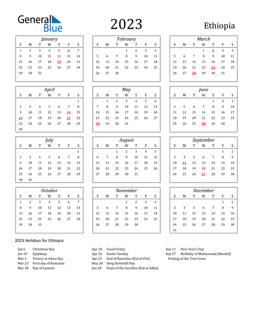 2023 Ethiopia Calendar With Holidays