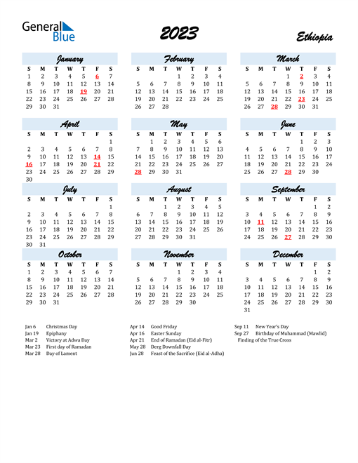 2023 Ethiopia Calendar With Holidays