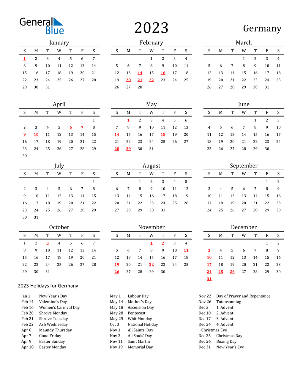 2023 Germany Calendar With Holidays