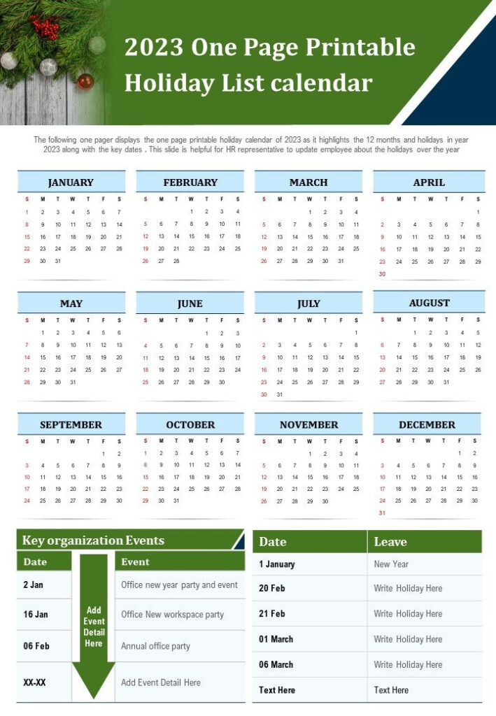 2023 One Page Printable Holiday List Calendar Presentation Report 