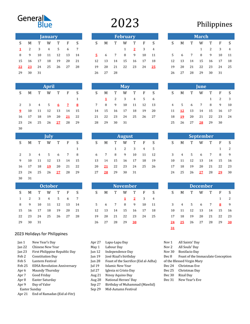 2023 Philippines Calendar With Holidays