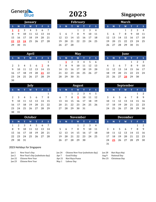 2023 Singapore Calendar With Holidays