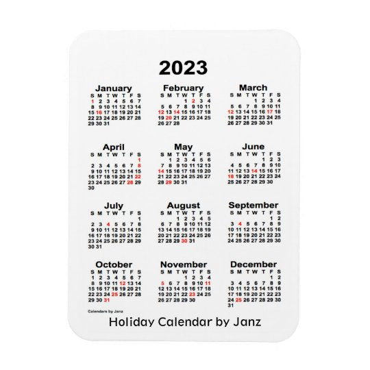 2023 White Holiday Calendar By Janz Magnet Zazzle