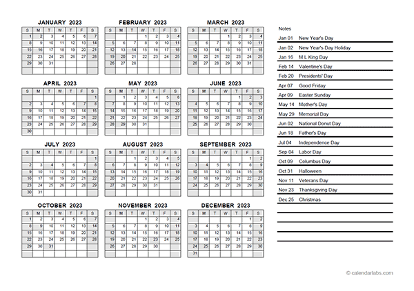 2023 Yearly Calendar PDF Free Printable Templates