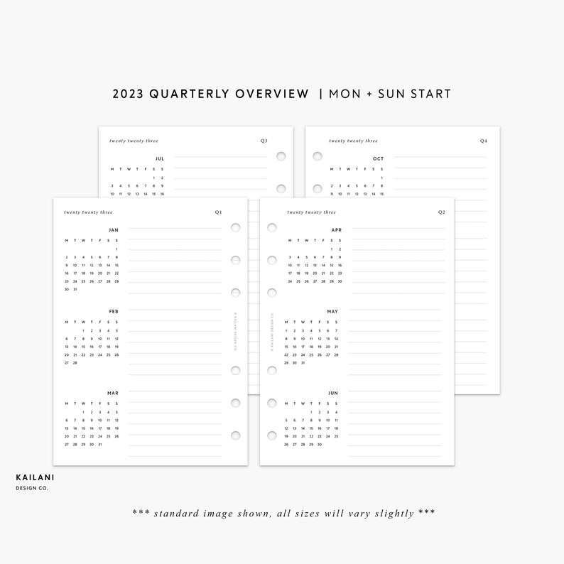 A5 2023 Year At A Glance 2023 Calendar Printable Quarterly Etsy