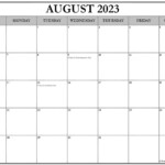 August 2023 With Holidays Calendar