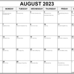 August 2023 With Holidays Calendar