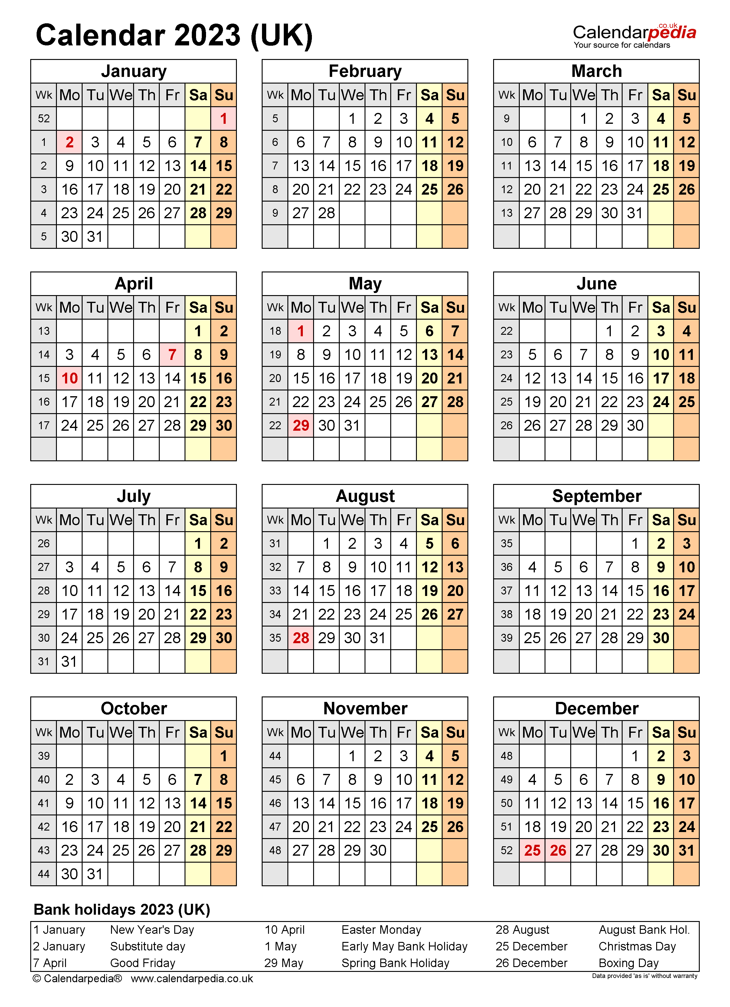 Calendar 2023 UK Free Printable PDF Templates