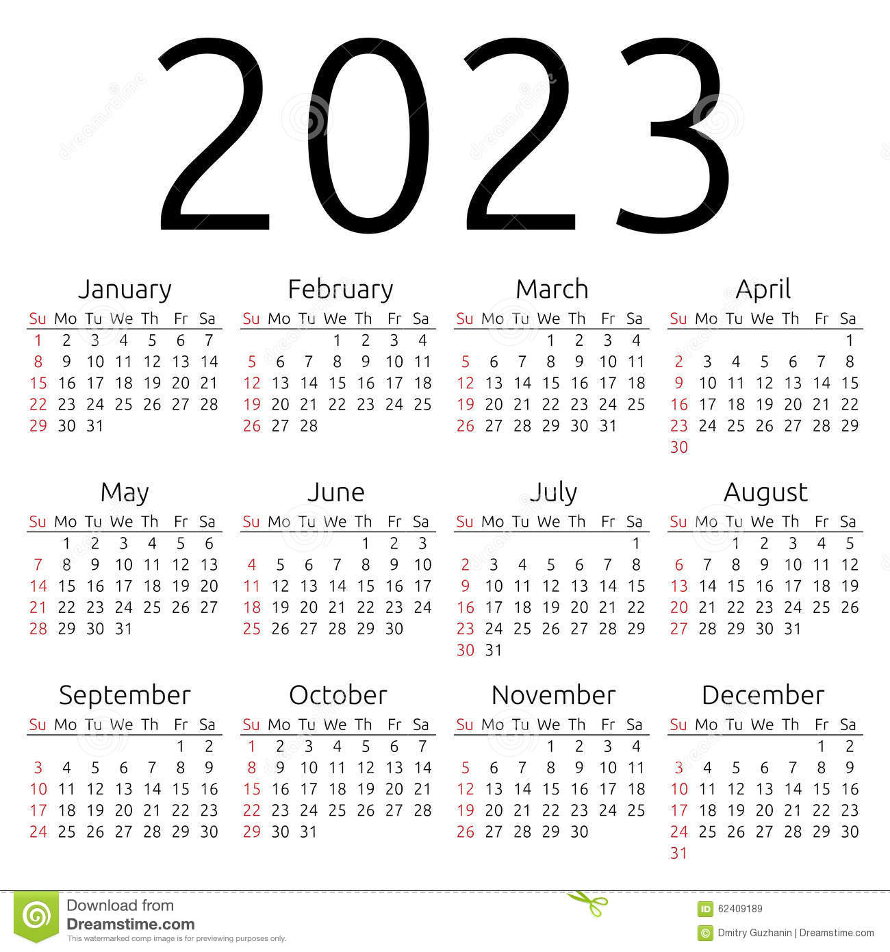 Calendrier 2023 Dimanche De Vecteur Illustration De Vecteur