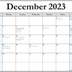December 2023 With Holidays Calendar