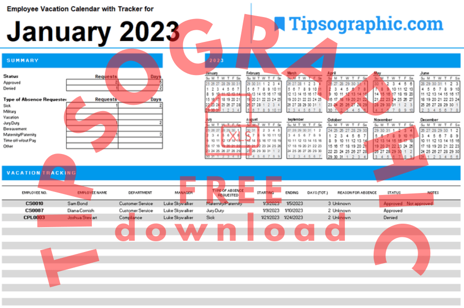 FREE DOWNLOAD Download The 2023 Employee Vacation Calendar With Tracker