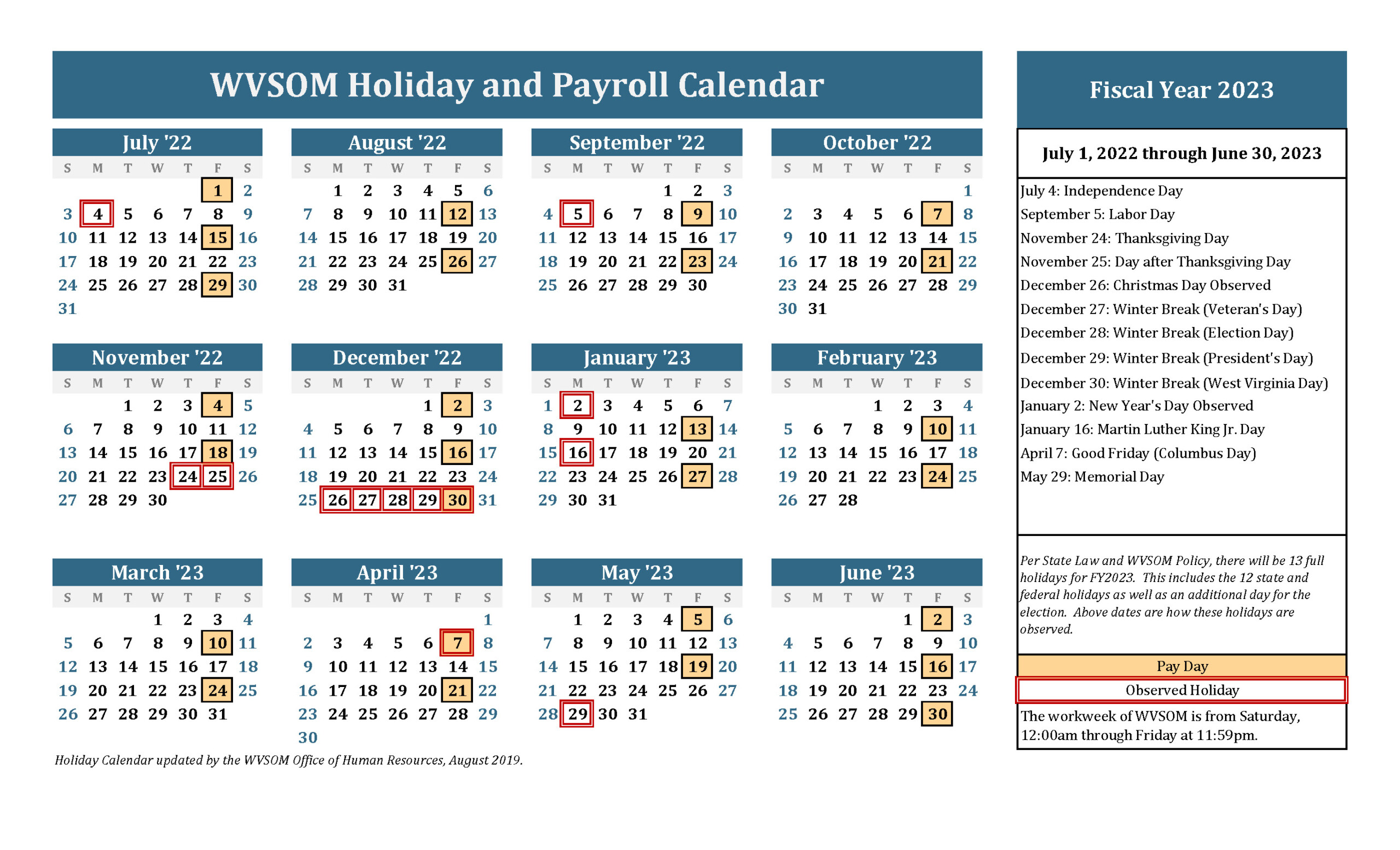 Holiday Calendar West Virginia School Of Osteopathic Medicine