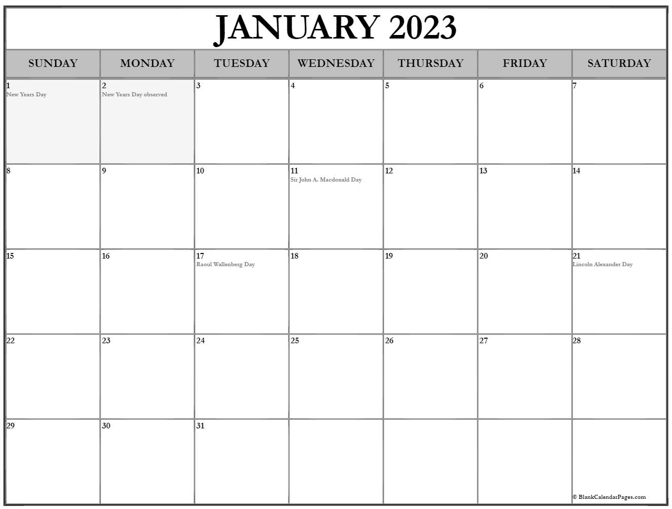 January 2023 Calendar With Holidays