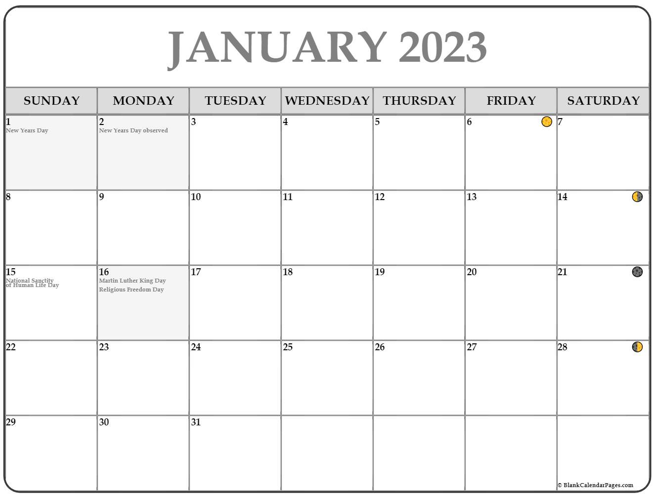 January 2023 Lunar Calendar Moon Phase Calendar