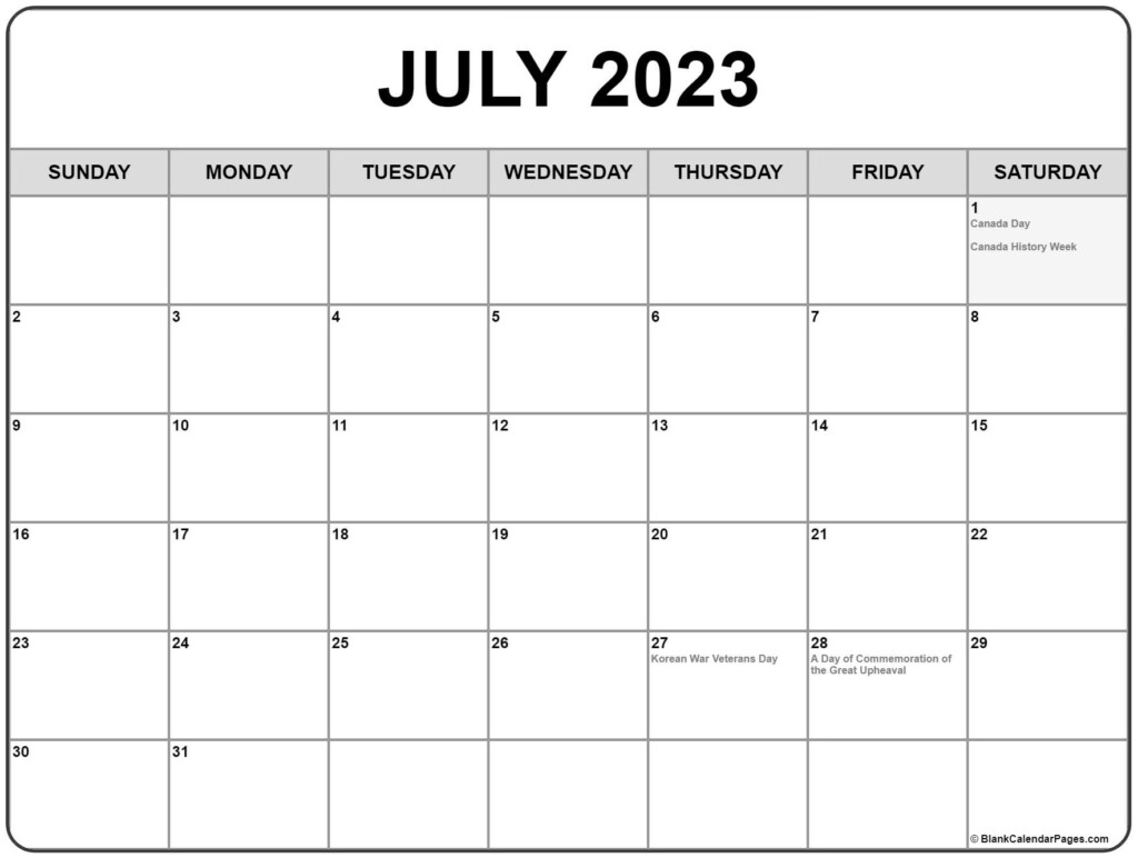 July 2023 Calendar With Holidays