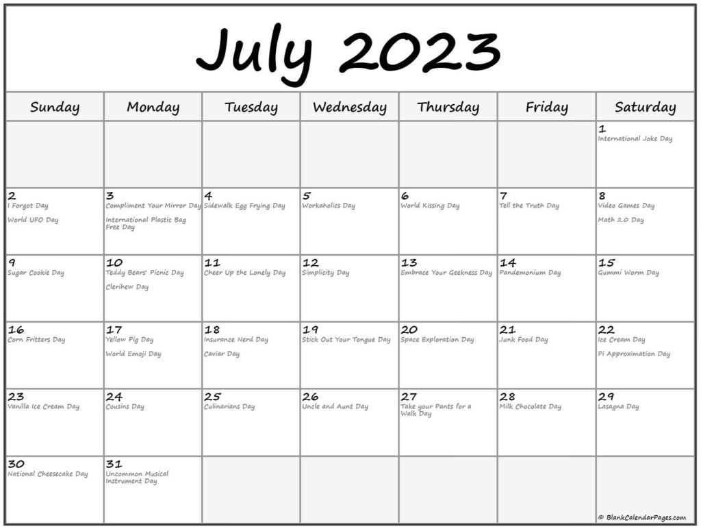 July 2023 Calendar With Holidays