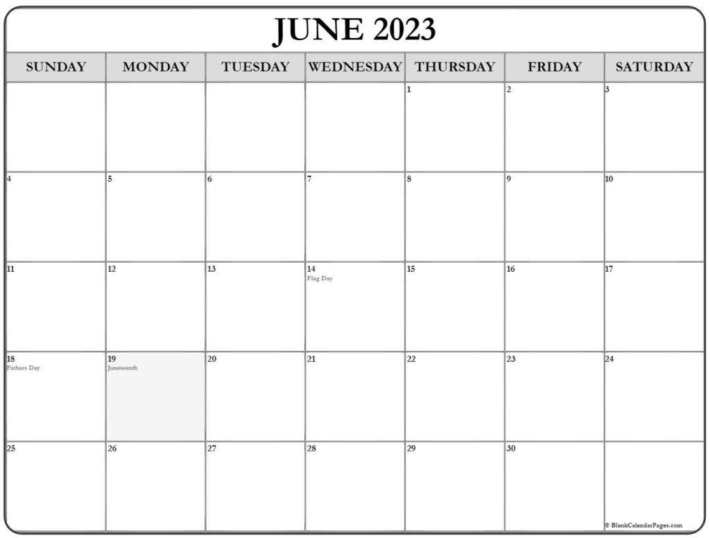 June 2023 With Holidays Calendar