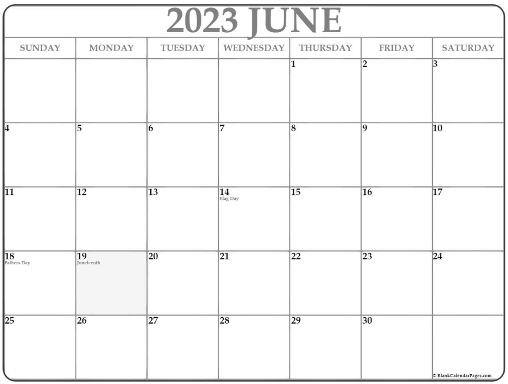 June 2023 With Holidays Calendar