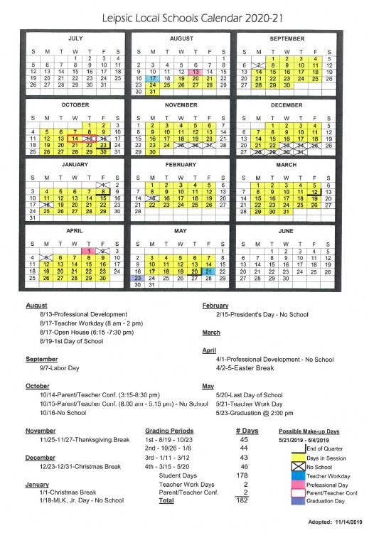 Leipsic Local Schools Calendar 2021 And 2022 PublicHolidays