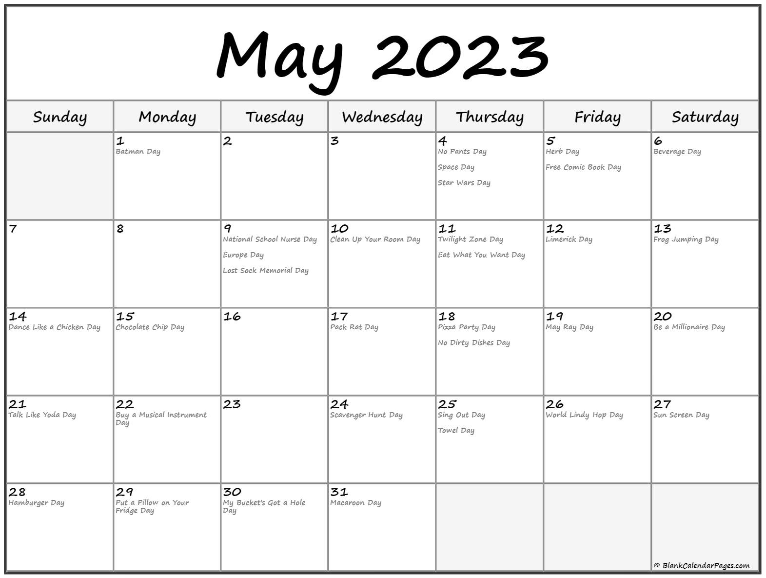 May 2023 Calendar With Holidays