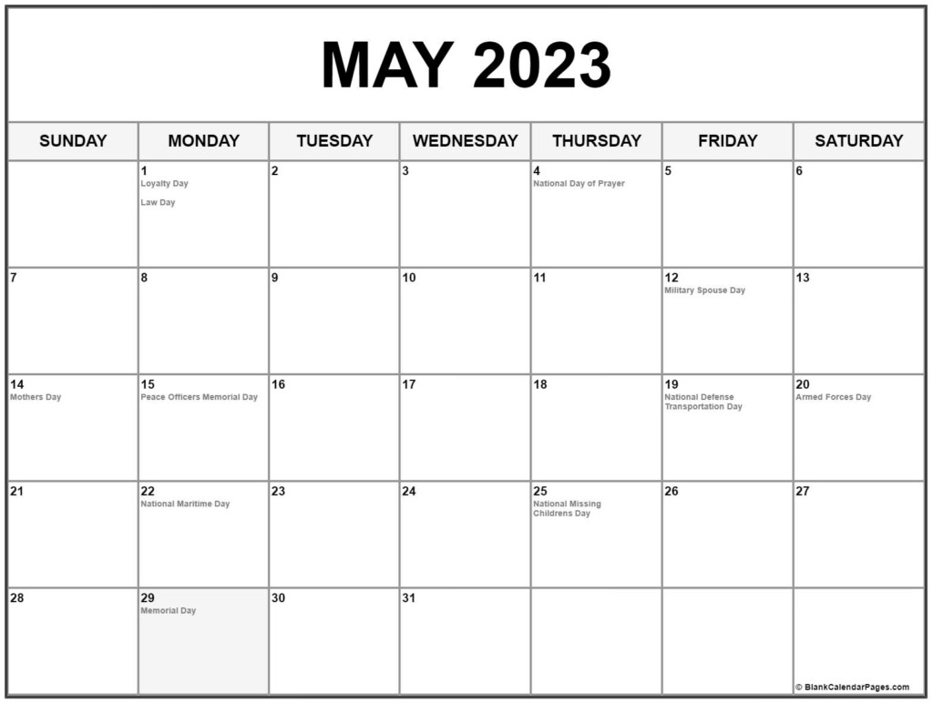 May 2023 Calendar With Holidays