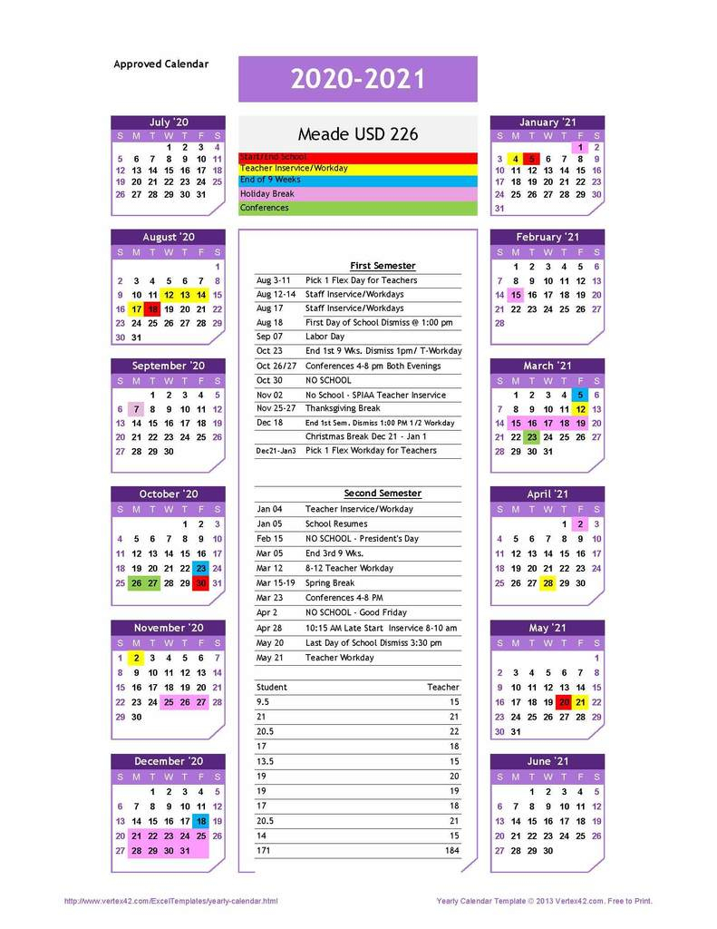 Meade USD 226 Calendar 2020 And 2021 PublicHolidays us