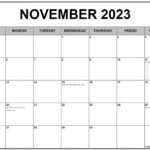 November 2023 With Holidays Calendar