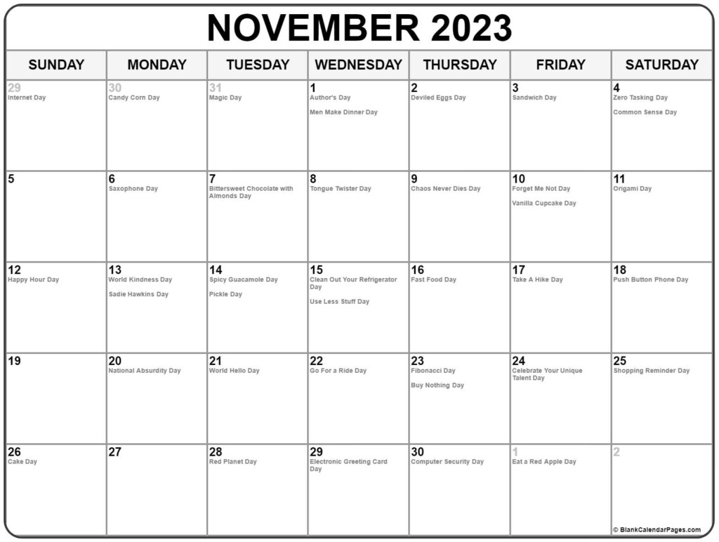 November 2023 With Holidays Calendar