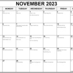 November 2023 With Holidays Calendar
