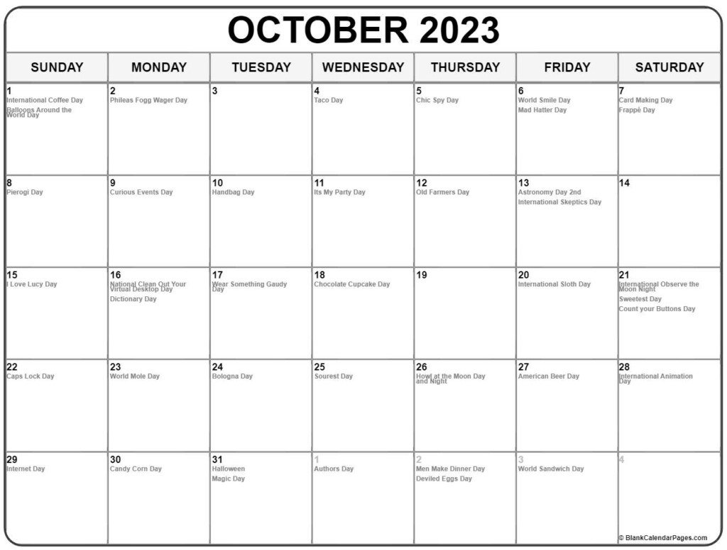 October 2023 With Holidays Calendar