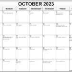 October 2023 With Holidays Calendar