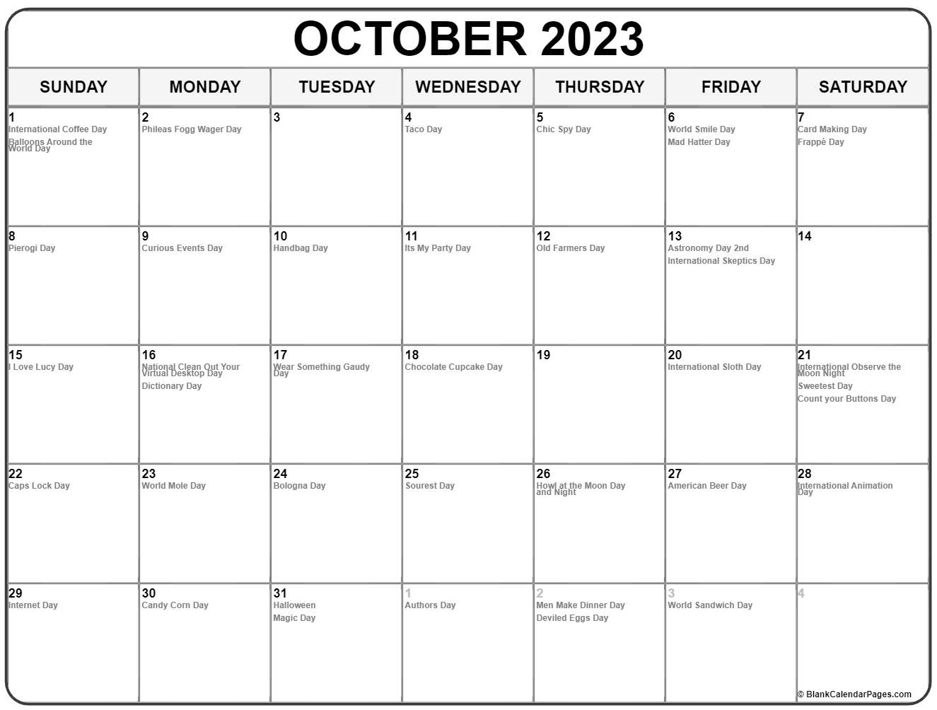 October 2023 With Holidays Calendar