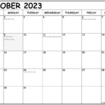 October 2023 With Holidays Calendar
