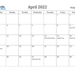 Philippines April 2022 Calendar With Holidays