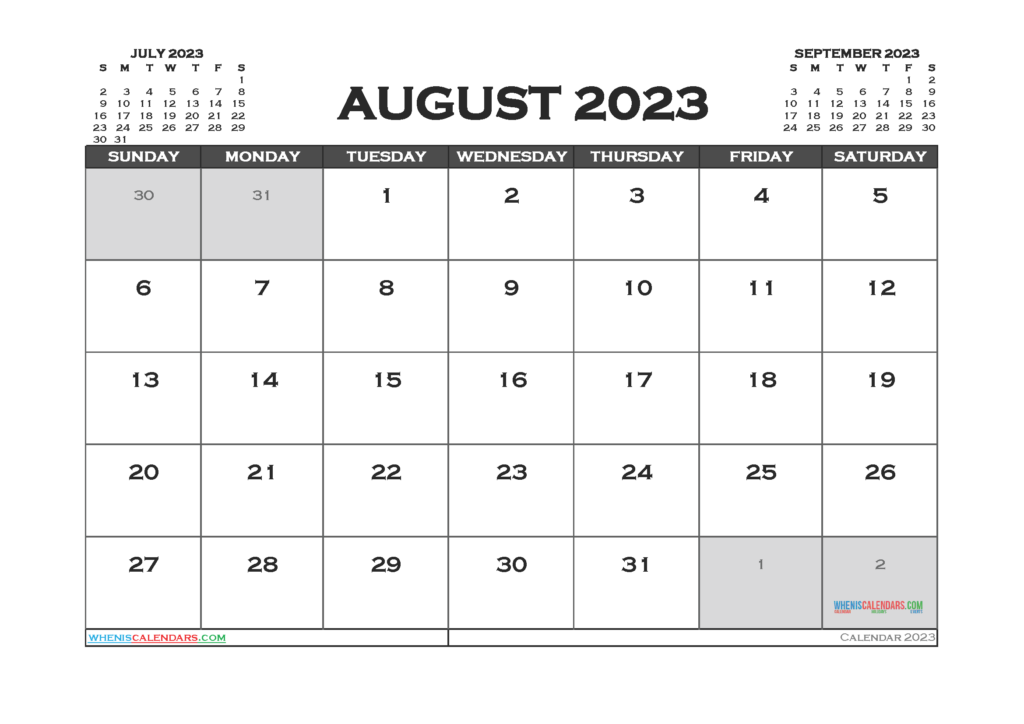 Printable August 2023 Calendar Free 12 Templates