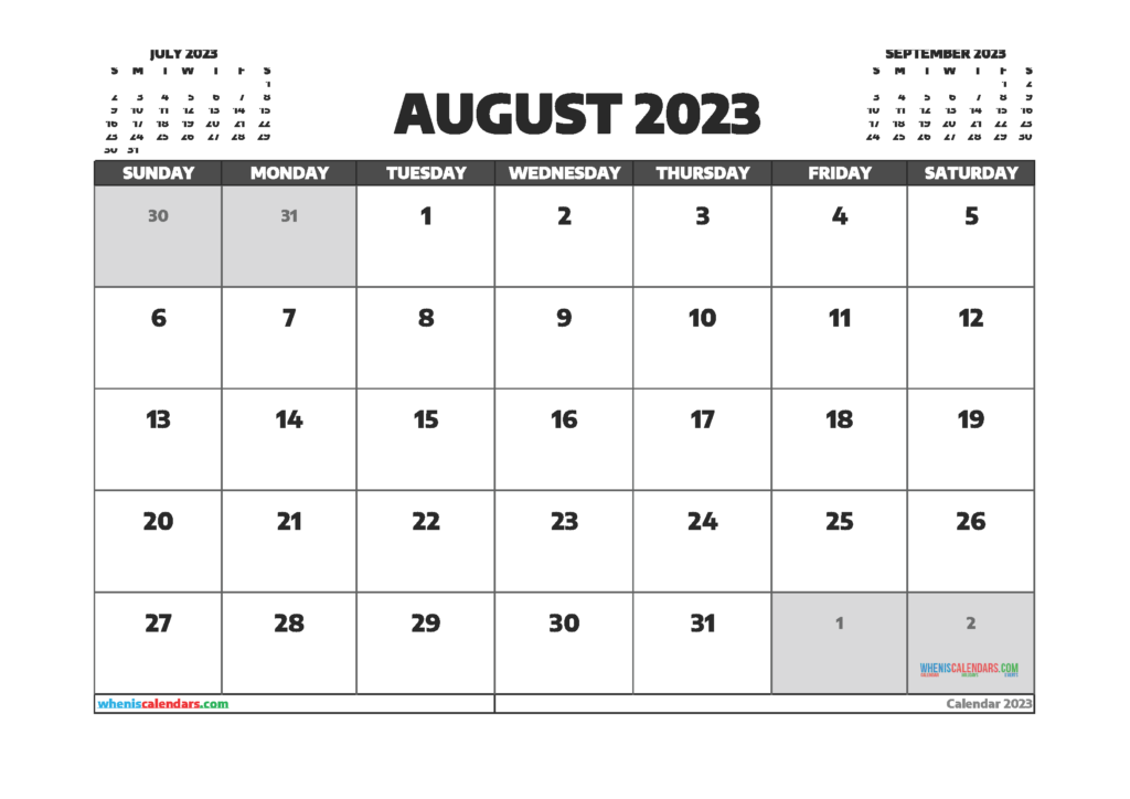 Printable August 2023 Calendar Free 12 Templates