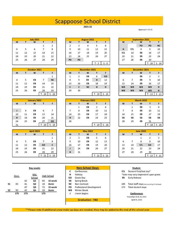 Scappoose School District Calendar 2021 And 2022 PublicHolidays