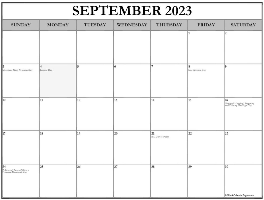 September 2023 With Holidays Calendar