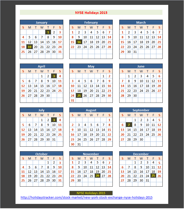 Stock Market Holidays 2020 Nyse Holidays Calendar 2021 New York Stock 