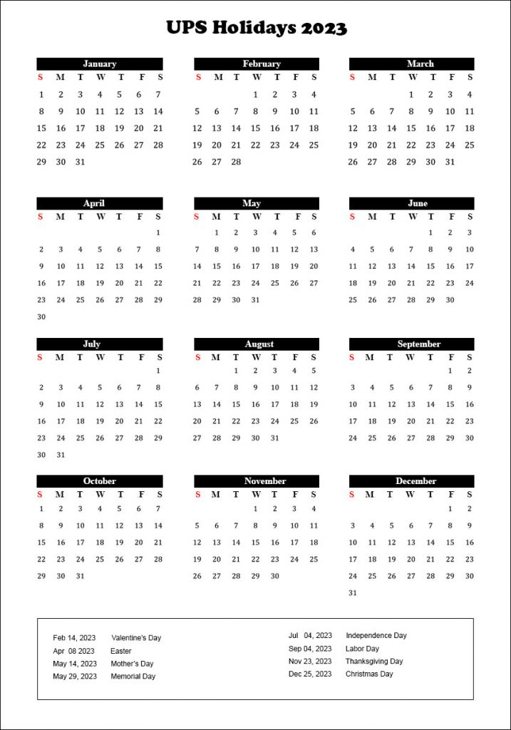 UPS Holidays 2023 Calendar Archives The Holidays Calendar
