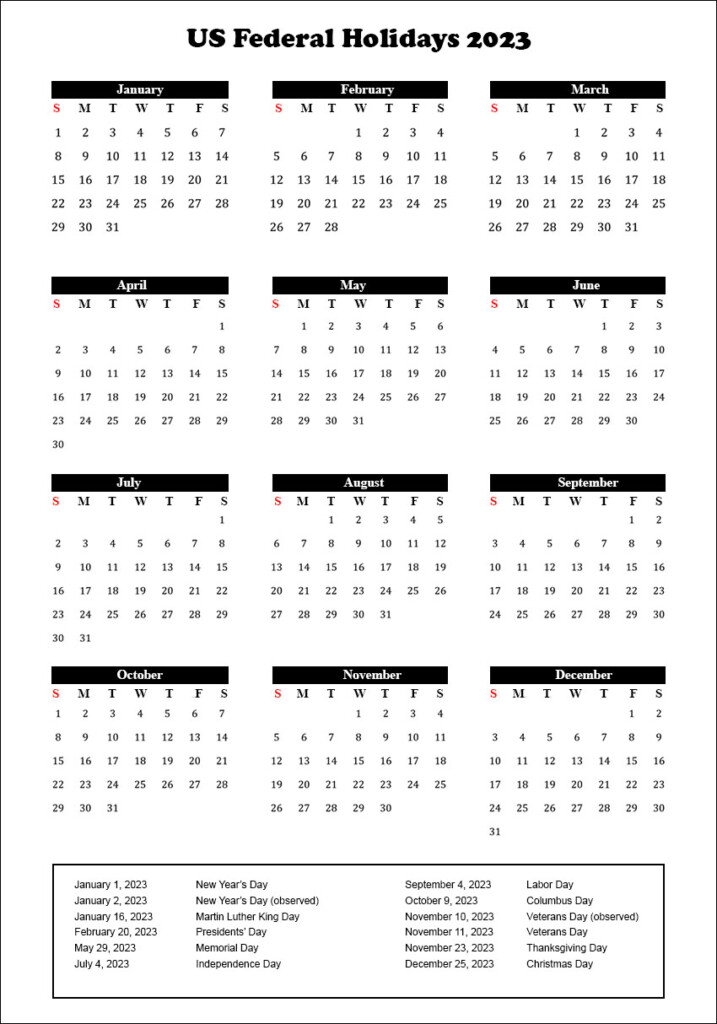 US Calendar 2023 With Federal Holidays Archives The Holidays Calendar