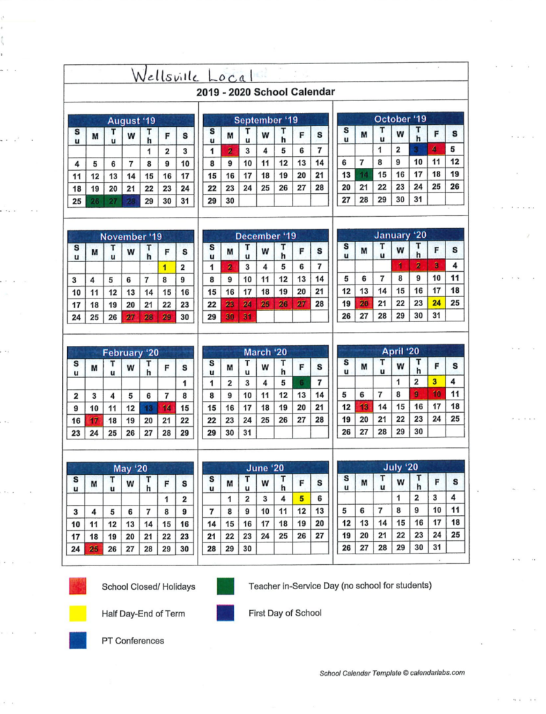 Wellsville Local Schools Calendar 2020 PublicHolidays us